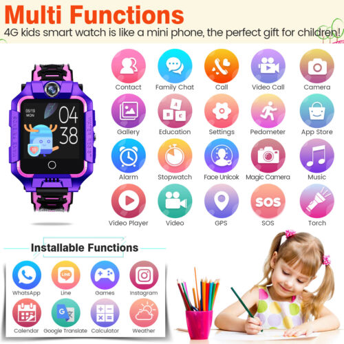 4G Kids Smart Watch Dual Camera 360° Rotating WIFI GPS SOS Anti Lost Kids Gifts - Picture 34 of 53