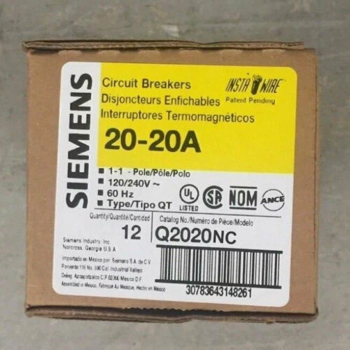 SIEMENS / ITE Q2020NC (Box of 12, no clip) - Siemens 20 Amp Tandem Breaker