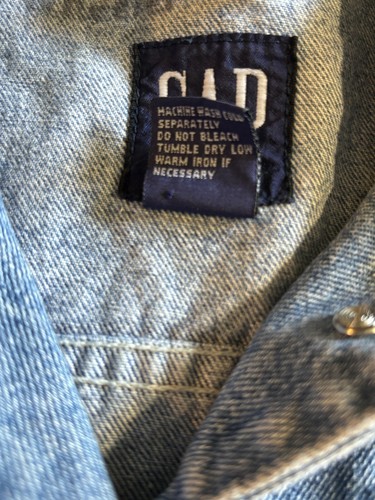 VTG 90s Y2K GAP Denim Trucker Jean Jacket Velvet Collar Youth M Preppy Rock - Picture 10 of 10