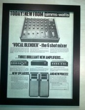 SIMMS WATTS AMPLIFIERS*1973*ORIGINAL*POSTER*AD*FRAMED*FAST WORLD SHIP