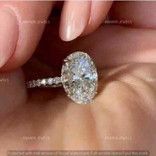3CT Oval Cut Lab Created Diamond Wedding Engagement Ring 14K White Gold Plated
