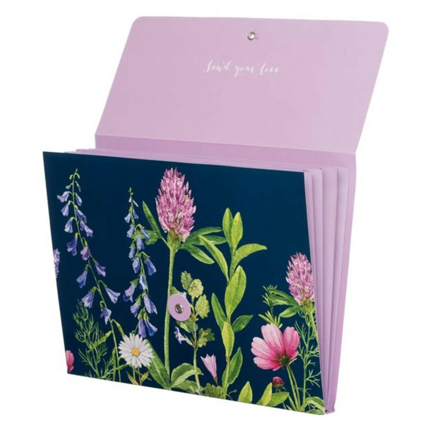 WHSmith Meadow Beautiful Floral Print Design File Wallet Button Writing