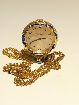 VINTAGE RARE LUXURY GOLD PLATED WOMEN SMALL POCKET WATCH PENDANT ''RAYMOND WEIL''