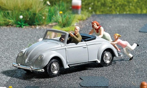 Busch 7823 Ho / Oo Action Ensemble : Please Pousser VW Hebmüller Convertible & - Photo 1 sur 2