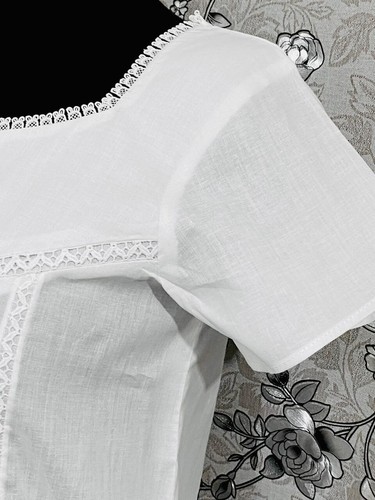 SoieRose SR1092 Women's Sleek Fit 100% Cotton Victorian Nightgown - White - Picture 3 of 7