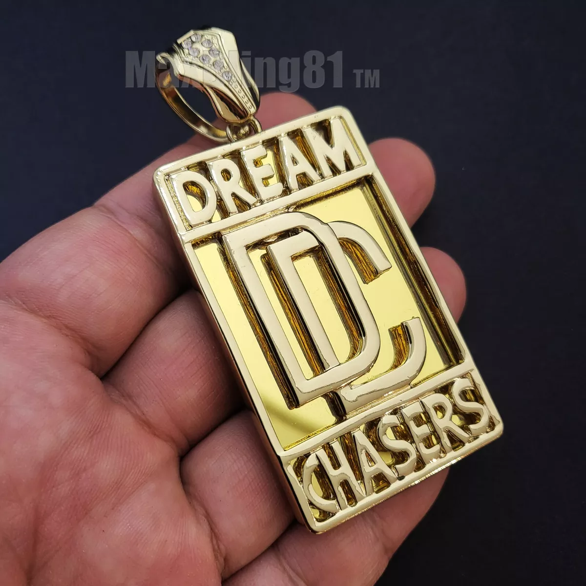 ICED MEEK MILL DREAM CHASERS DC GOLD PLATED LARGE HIP HOP CHARM BLING PENDANT