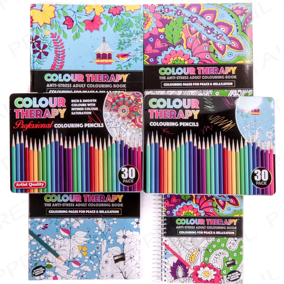 COLOUR THERAPY SELECTION Large Range Anti Stress Adult Colouring Books Pencils