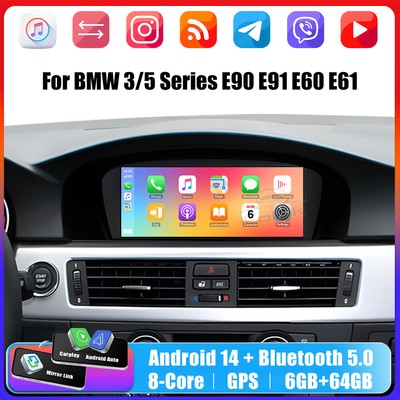 Android 14 6+64GB Für BMW 5er E60 E61 CCC Autoradio CarPlay 8-Kern GPS Navi OBD2