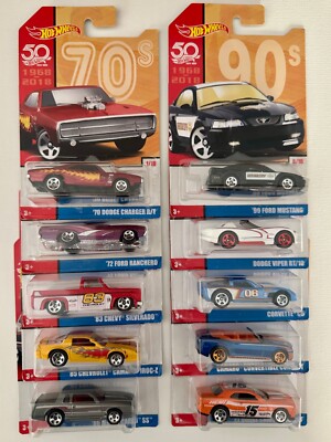 Hot Wheels ~ 50th Anniversary ~ Throwback Decades ~ Full Set 10
