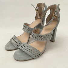 Botkier New York Ankle Strap Block Heels Sandals 8.5 M Gray Open Toe Womens