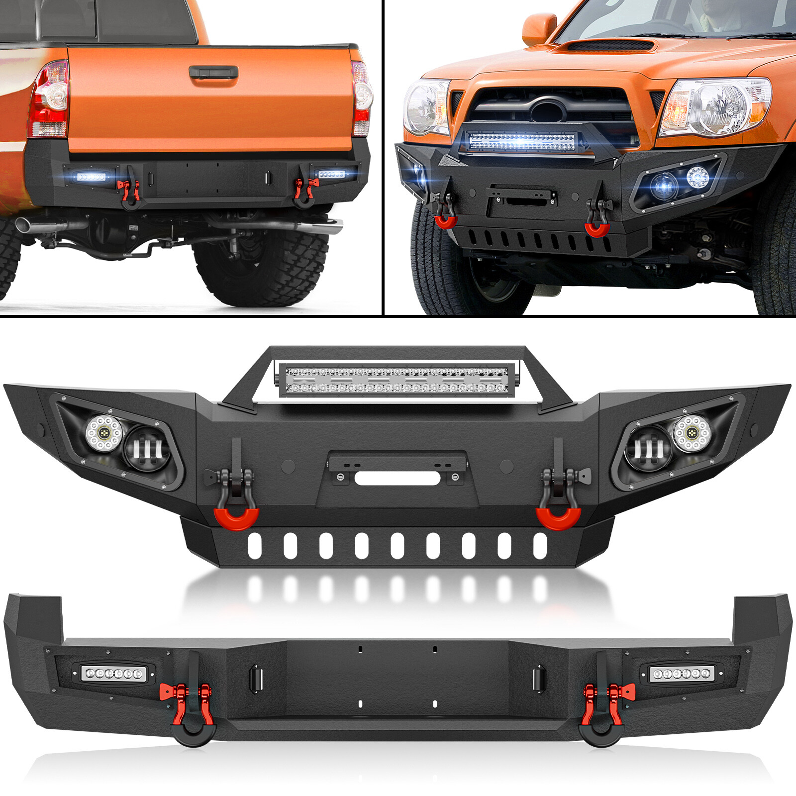 Front Or Rear Bumper For 2005-2015 Toyota Tacoma 2nd Gen W/ LED Lights & D-rings