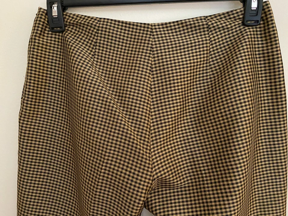 PANTALONES ALLISON TAYLOR~8~NEGRO DORADO/A CUADROS BRONCEADOS~100% SEDA~CORTADOS~FORRADOS~PIERNA CÓNICA Foto 4 de 4