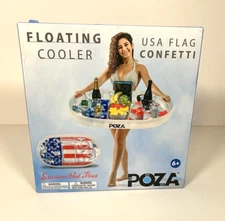 USA Flag Confetti Floating Cooler Inflatable Drink Holder for Pools 4th of July