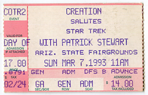 STAR TREK PATRICK STEWART CREATION FEST Ticket Mar 7, 1993 - Picture 1 of 1