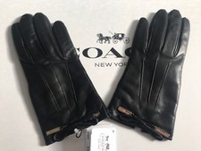NWT COACH LEATHER BOW WINTER GLOVES 83865 Black SIZE 6 1/2