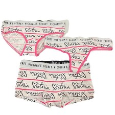 Victoria  s Secret Pink  White Logo Band Panties 3pc Set Thong Hiphugger Dhortie