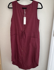 Kilig Burgundy Solid Shirt Dress V-Neck Sleeveless Button Front Pockets S NWT
