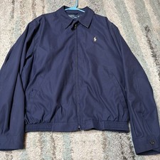 VTG Polo Ralph Lauren Jacket Large Navy Blue Harrington Bi-Swing Windbreaker Zip