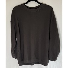 Aerie Oversized Waffle Knit Crewneck Pullover Sweatshirt Charcoal Gray Sz XS
