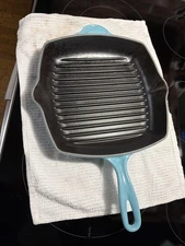 LE CREUSET SQUARE SKILLET GRILL PAN TURQUISE BLUE PAN #26