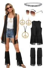 Verceco Hippie Costume for Women 60s 70s Retro Disco Outfit with Fringe Vest ...