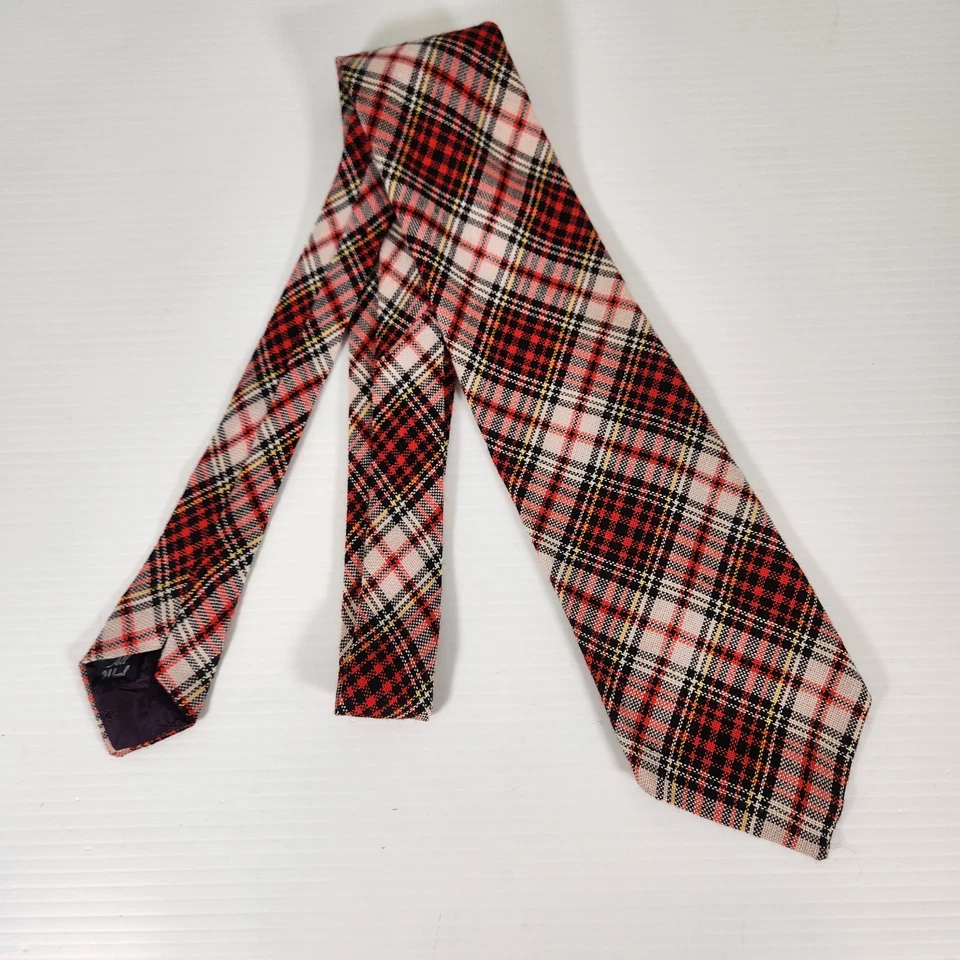 Corbata de cuello vintage 100 % lana escocesa tartán para hombre roja negra tostada clásica tweed Foto 3 de 4