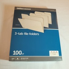 Office Depot 3-Tab File Folders Letter Size Manila 100 Ct Box 30 Recycled New