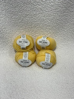 Lot of 4 DROPS Baby Merino Yarn Yellow 100% Wool Superwash 50g 191yds