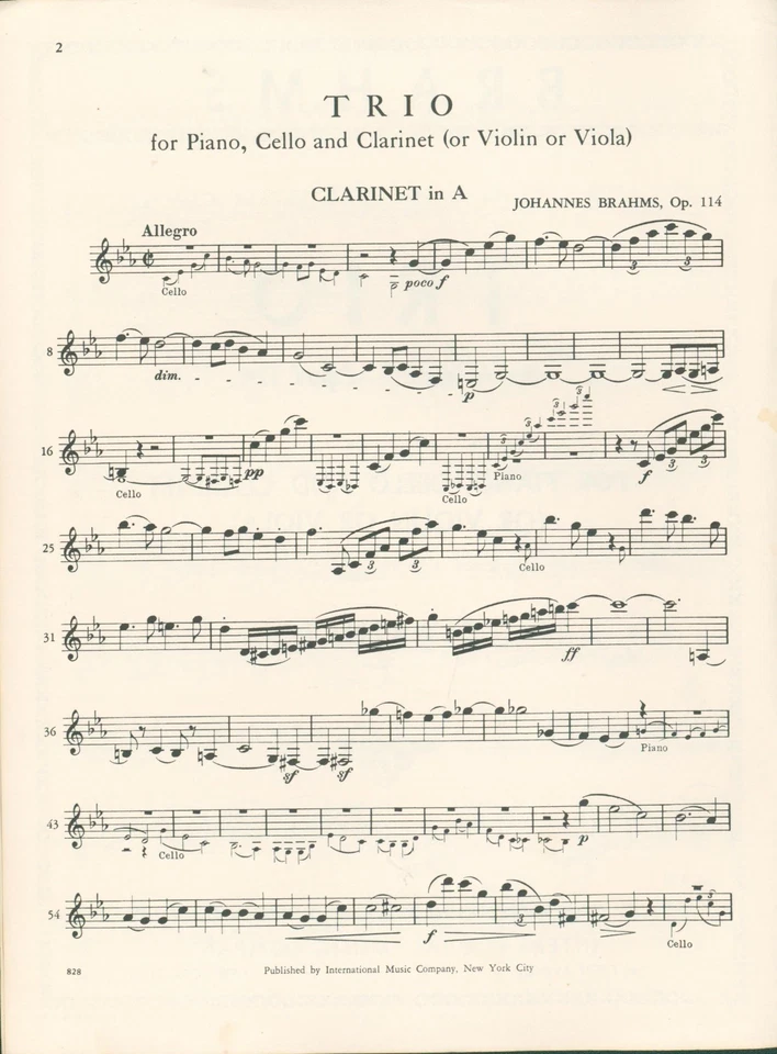 Brahms Trio In A Minor Op 114 Partituras Piano Violonchelo Clarinete (o Violín Viola) Foto 3 de 4