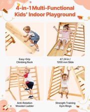 New Indoor Playground Jungle Gym, 4-in-1 Wooden Indoor Playground Climbing Toys