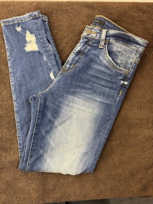 Flying Monkey Women's High Rise Ankle Skinny Distressed Stretch Blue Jeans Sz 27