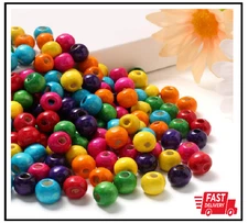 600Pcs Colorful Wooden Beads Large Hole round Paint Beads Bulk Natural Wood Bead