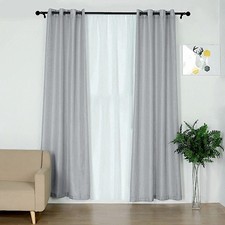 2 SILVER 52"x96" FAUX LINEN CURTAINS Chrome Grommets - Home Events Decorations