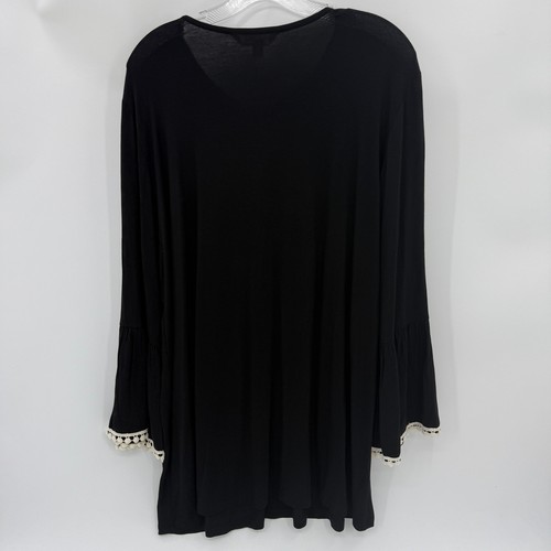 New KRAZY KAT Womens Long Sleeve Embroidered Tunic Size L Black Jersey Stretch - Picture 6 of 8