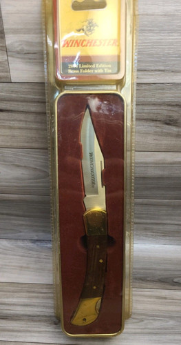 Winchester 2004 Limited Edition Brass Folding Knife With Tin Case. Brand New