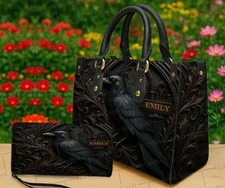 Personalized Raven Handbag , Custom Name Gothic Crow