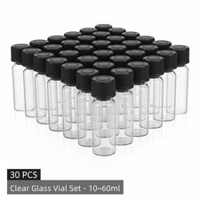 30Pcs Clear Glass Vial Set - 10 60ml Sample Bottles with Black Screw Caps