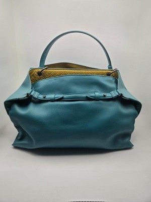 Bottega Veneta Intrecciato Calfskin  Leather Hand Bag Blue COA 
