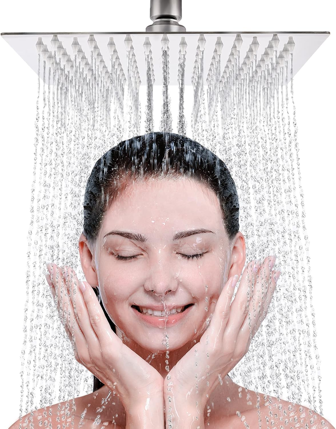 Square Rainfall Shower Head - 8 Inch Large, Overhead Fixed Rain Showerhead with