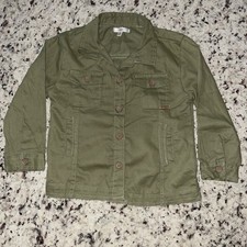 Tahari Girl Size 4T Shirt Jacket Raw Hem Olive Green 100 Cotton Toddler Youth