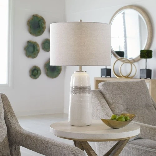 UTTERMOST 28392-1 COMANCHE OFF-WHITE CRACKLE GLAZE RUST BROWN CERAMIC TABLE LAMP - Picture 3 of 8