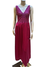 VTG Vanity Fair Magenta V Neck Lace Bodice Long Nightgown Sz Small