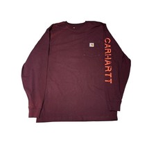 Carhartt Maroon Long Sleeve Workwear T-Shirt Pocket Front Logo Size Small