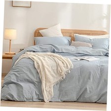 Duvet Cover Set 100 Washed Full 80" x 90" Cornflower Blue No Comforter 