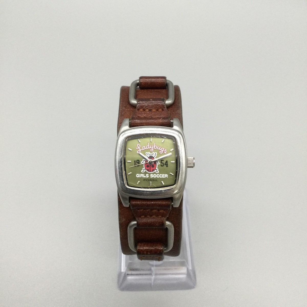 Fossil Ladybugs Girls Watch 23mm Green Dial Leather Bund JR-9719
