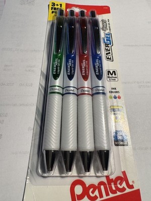 4 Pentel EnerGel PEARL M 0.7 MEDIUM TIP BLUE GREEN RED  LIQUID GEL PEN 27205