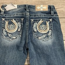 Miss Me Jeans 28x34 Women Mid Rise Boot Horseshoe Dream Catch Embroidered Pocket