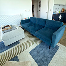 Swift Blue Fabric 3-Seater Sofa Track Arms Modern 190x160x60cm