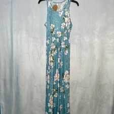 Maxi Dress Sleeveless Racerback Light Blue Floral New M