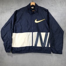 Vintage Nike Track Jacket Mens L Blue Zip Up Windbreaker 90s Big Logo Colorblock